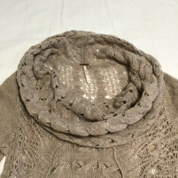 FREE People Open Knit Cowl Neck Asymmetrical Sweater Size M - Picture 7 of 13